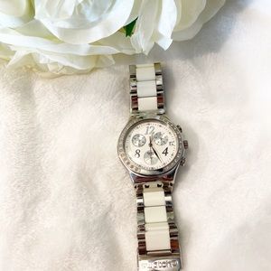 Swatch White & Stainless Steel Band Watch- Face Excellent Condition-Band Wear